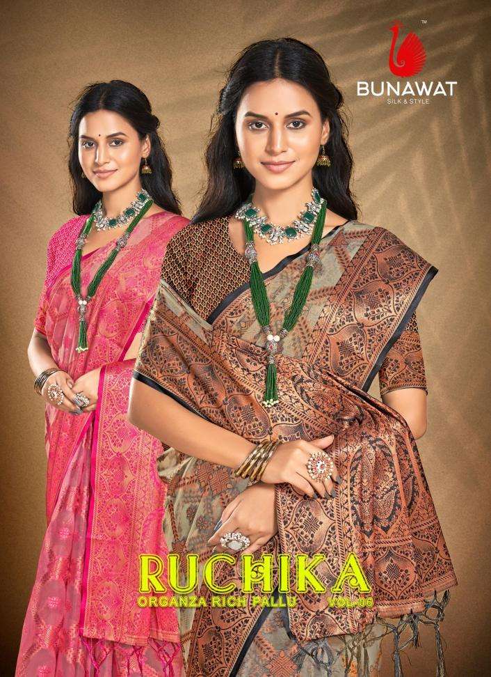 Bunawat Ruchika Vol-6 series 1001-1006 organza wholesale saree in surat