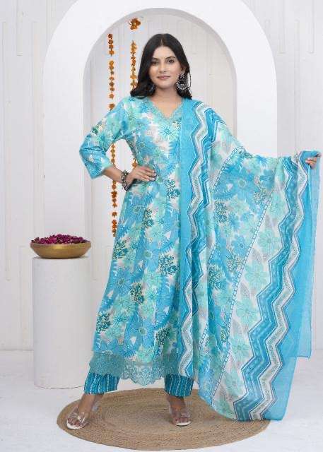 Heritage anarkali heavy work cotton printed wholesale suit