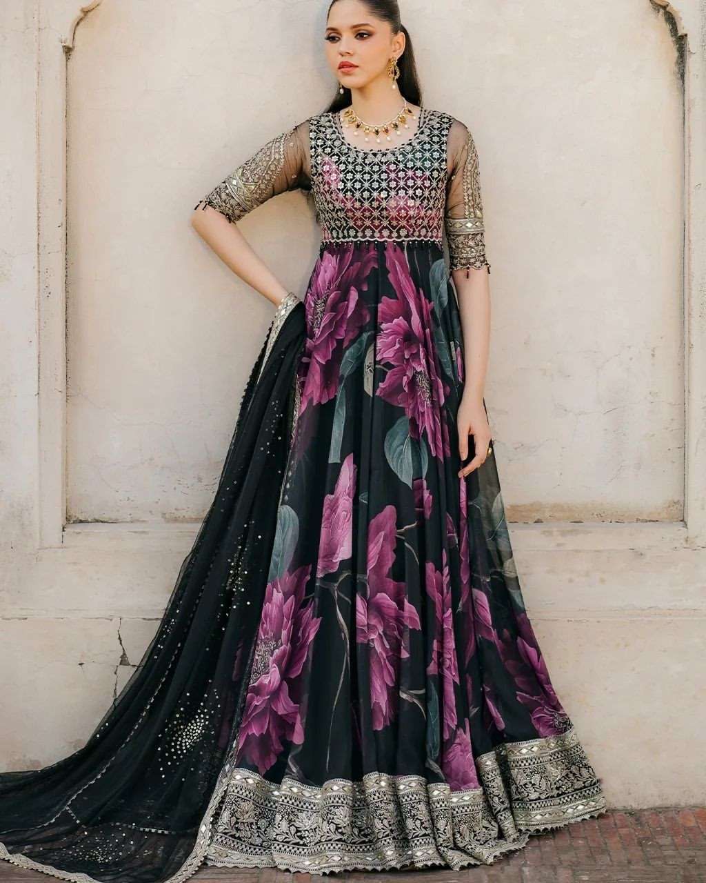 JINAAM-5772 Foux Gorgette gown with duapatta 