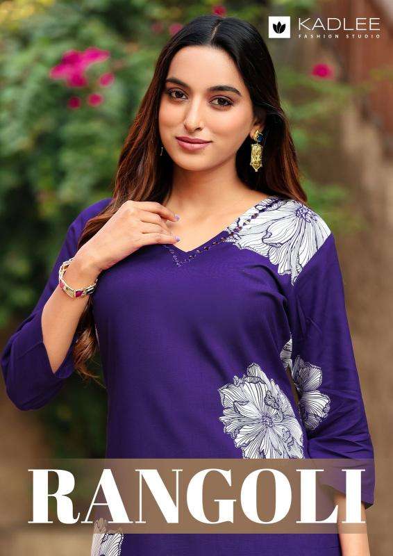 kadlee rangoli series 4001-4006 rayon wholesale kurti with pant in surat