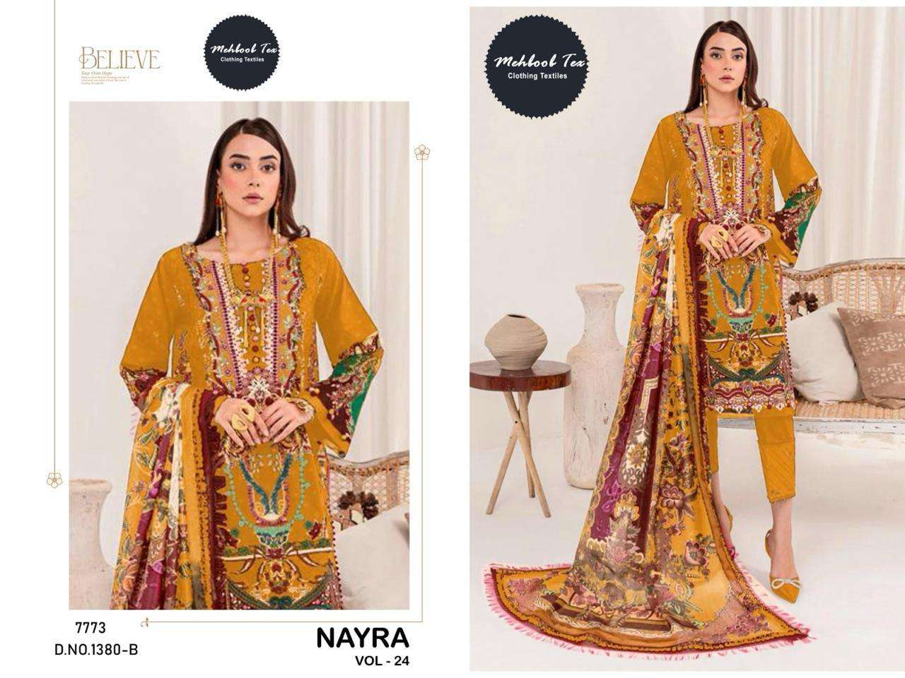 Mehbbob tex nayra lawn collection vol 77 1380 A-B heavy cotton wholesale salwar kameez in surat 