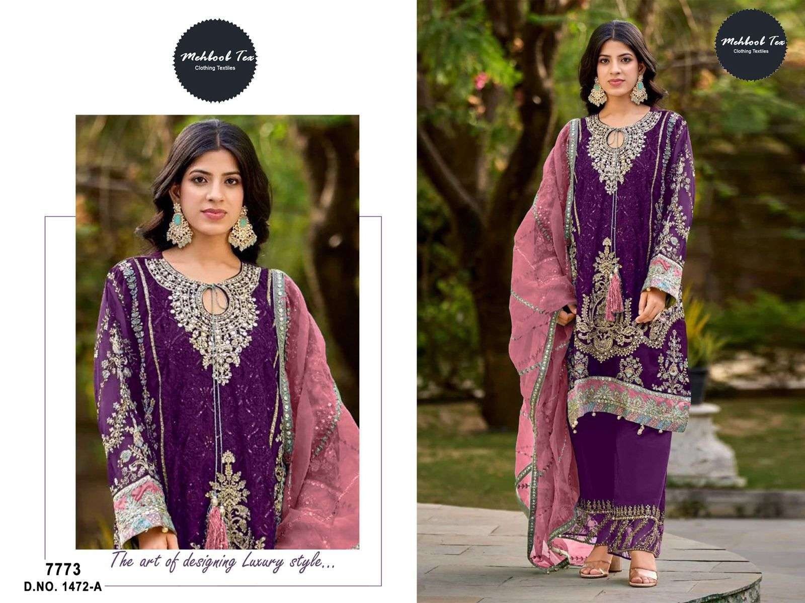 MEHBOOB TEX 1472-A orgnza  with embroidery work wholesale salwar kameez in surat 