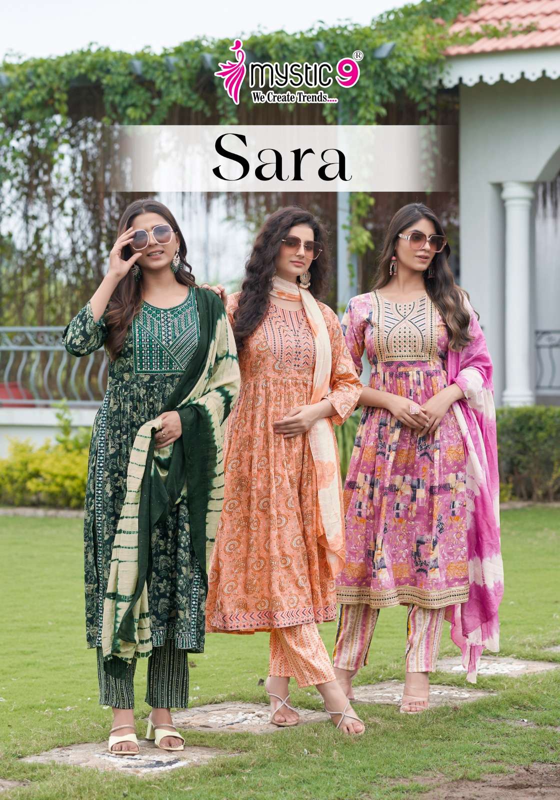 Mystic9 Sara Vol-14 series 14001-14008 Rayon wholesale salwar kameez in surat 