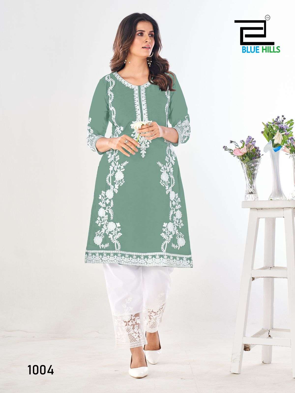 Noori  Heavy Georgette Embroidery Work Straight Kurti with Pant