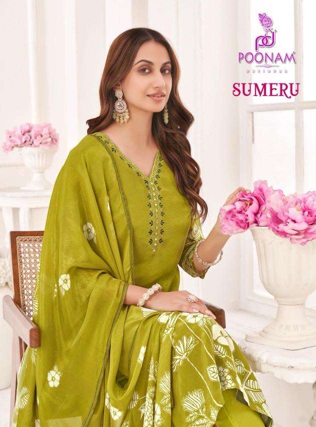 Poonam sumeru series 1001-1004 natural crape wholesale suit