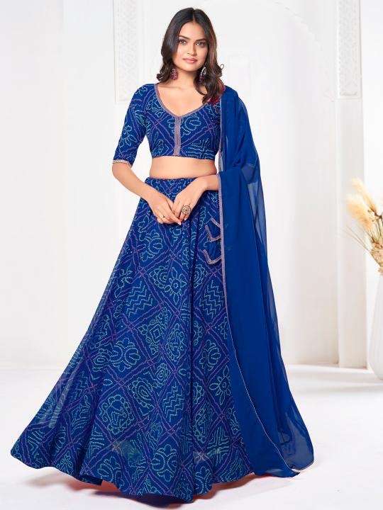 PR 9STAR FASHION GULNAZ GEORGETTE WITH BANDHANI PRINT WORK FANCY DESIGNER LEHENGA CHOLI