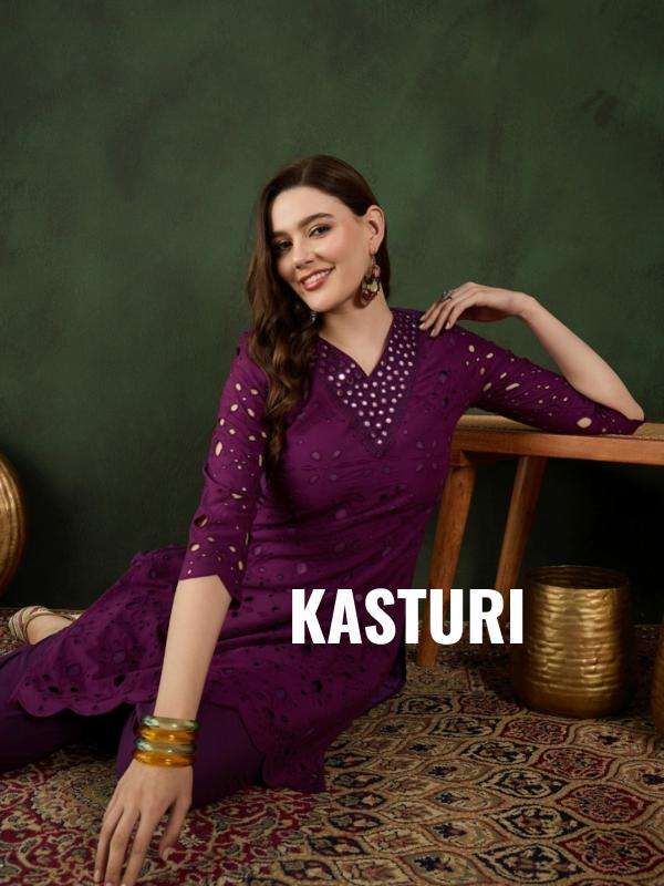 pr Kasturi Cotton Fabric Shiffli work wholesale kurti in surat 