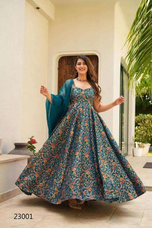 Pr lucaya vol 23 silk gown with dupatta at wholesale price in surat