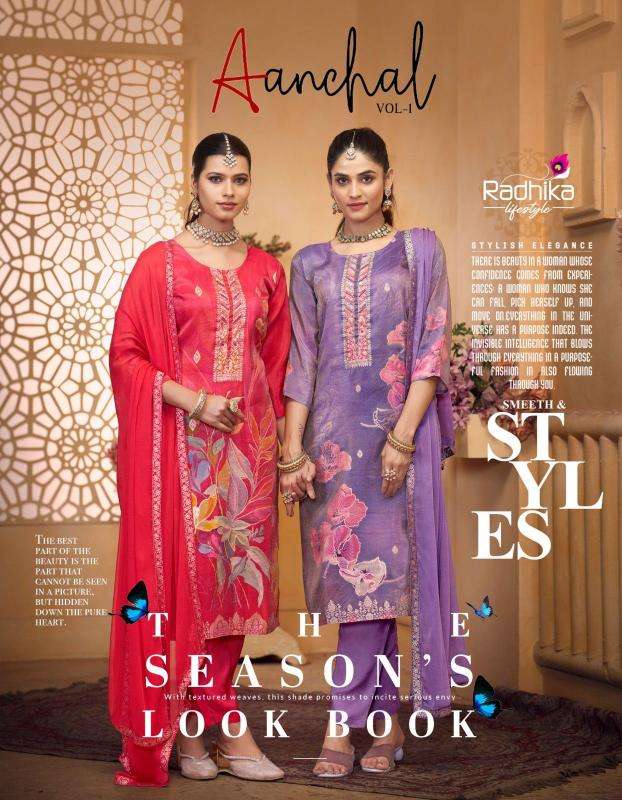 radhika aanchal vol 1 series 1001-1006 tissue shimmer silk wholesale salwar kameez in surat 