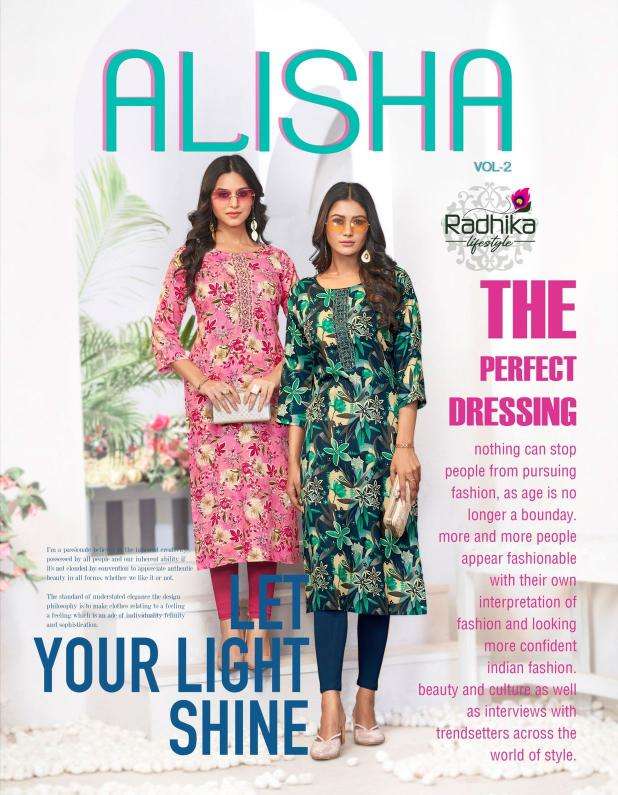 radhika lifestyle alisha vol 2 series 2001-2007 rayon wholesale kurti in surat 