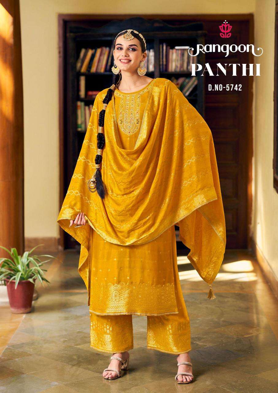 rangoon panthi series 5741-5744 Pure Muslin Jecaurd wholesale salwar kameez in surat 