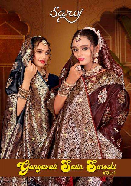 Saroj Gangavati satin silk vol-1 series 1001-1006 soft satin silk wholesale saree in surat