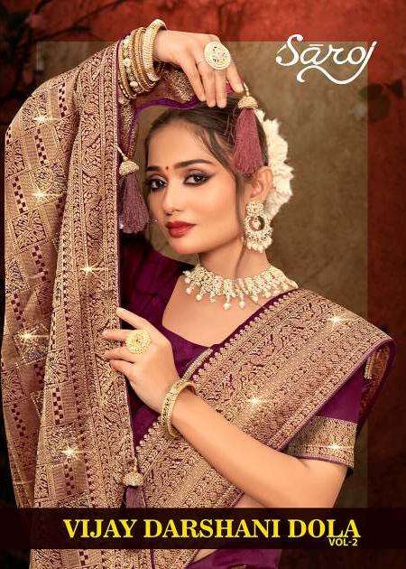 Saroj Vijay Darshani Dola Sarovski vol-2 Soft dola silk wholesale saree in surat 