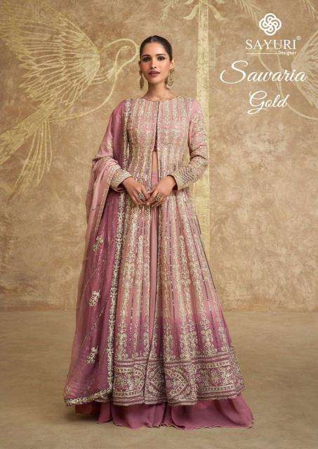 sayuri sawaria gold series 5609 PREMIUM REAL GEROGETTE wholesale gown with dupatta 