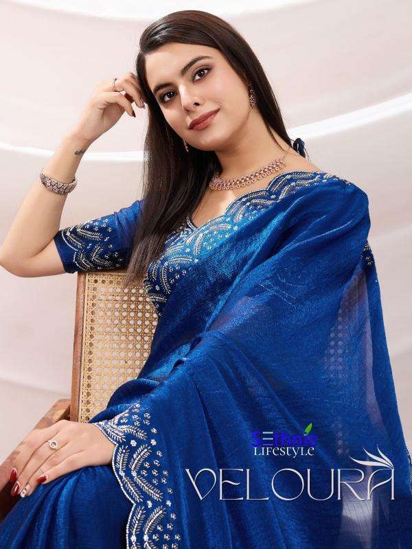 sethnic lifestyle veloura series 62001-62003 velvet chiffon wholesale saree in surat 