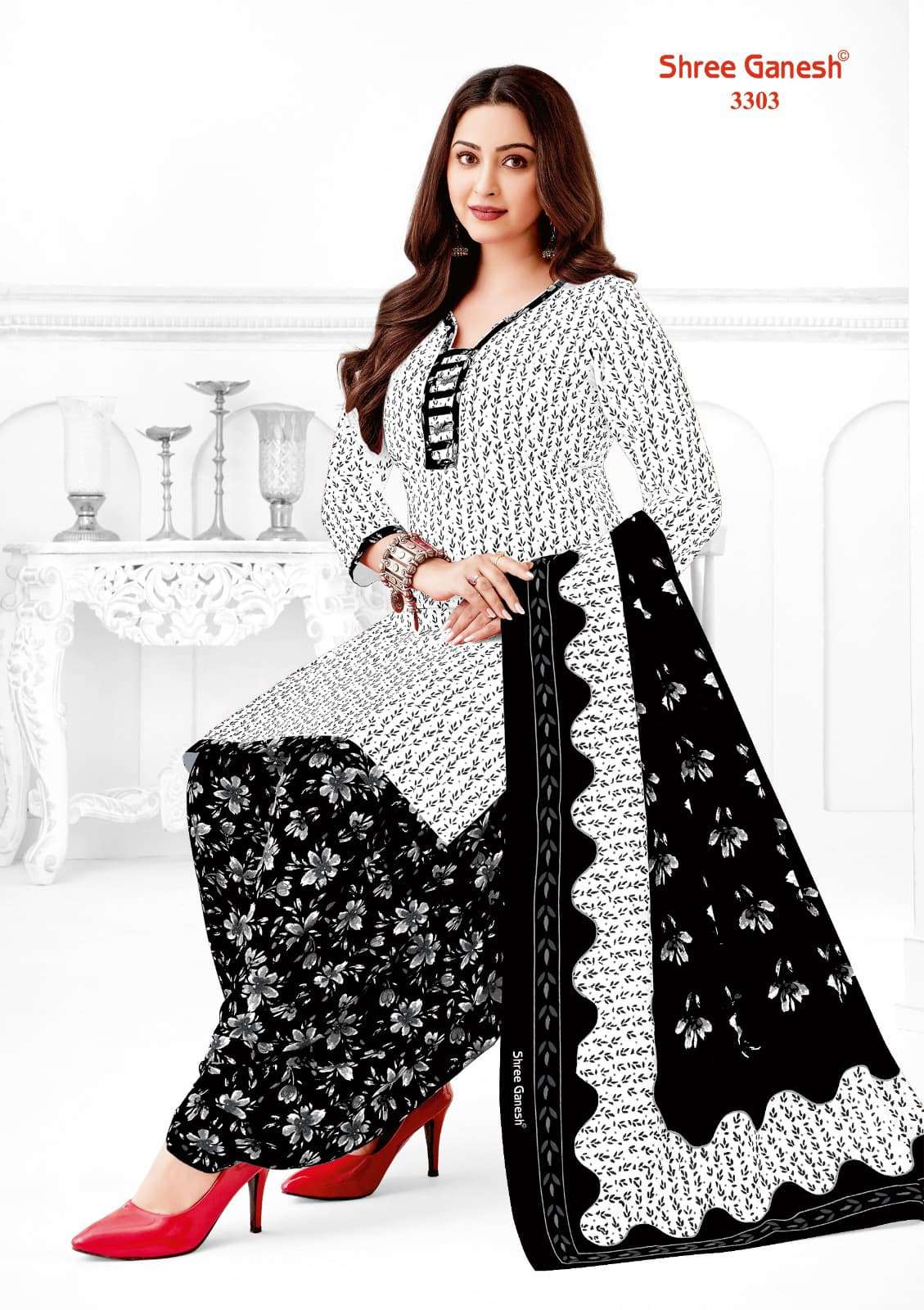 Shree Ganesh Colours Special White & Black Vol-3 series 3301-3312 Cotton wholesale salwar kameez in surat 