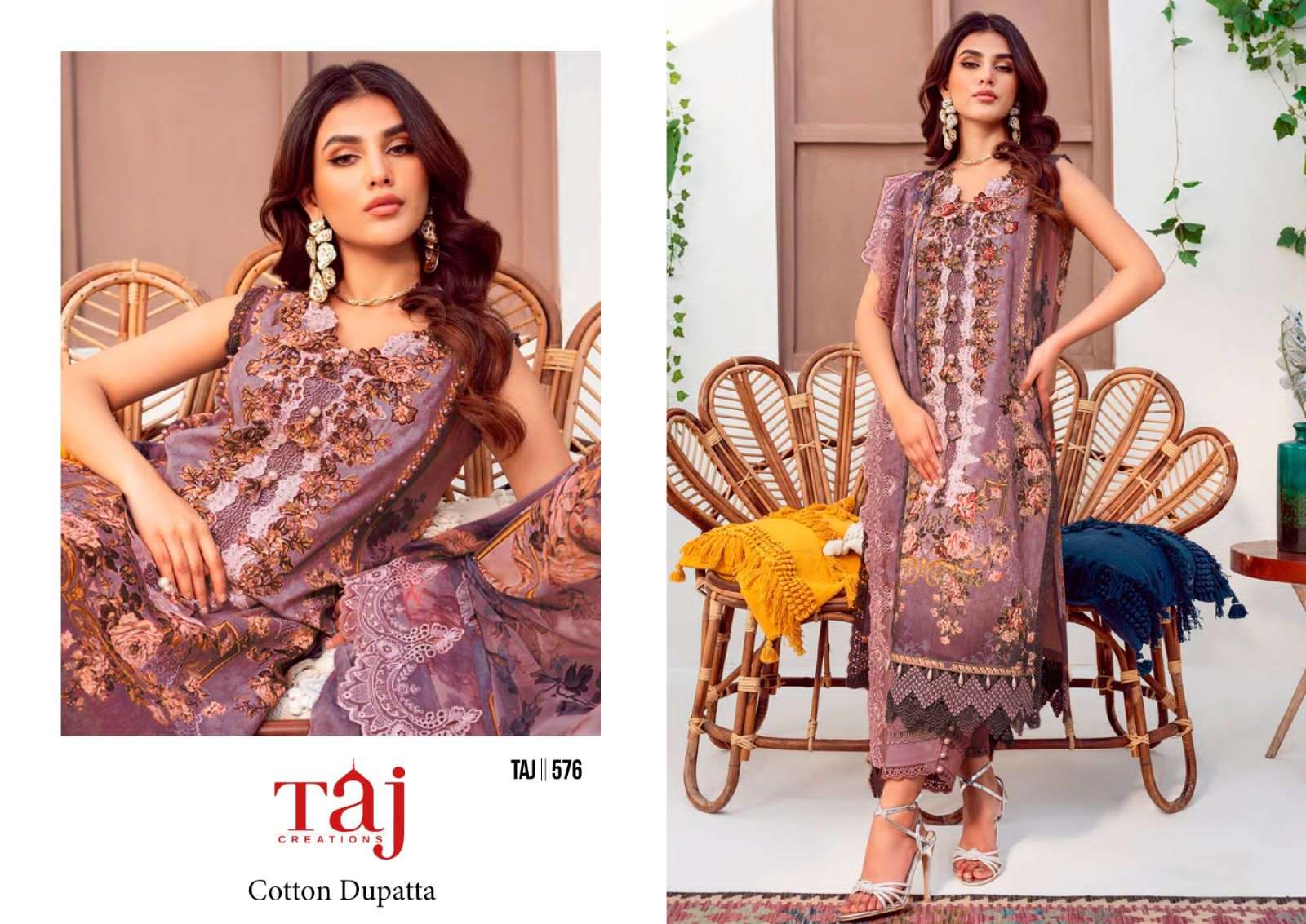 Taj Creations 575 & 576 Pure Cotton wholesale salwar kameez in surat 