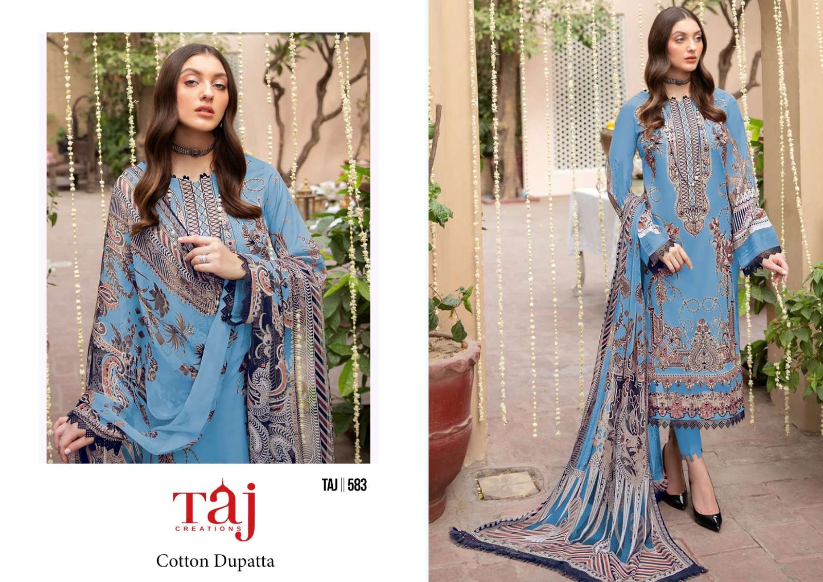 Taj Creations 582 & 583 Pure Cotton wholesale salwar kameez in surat 