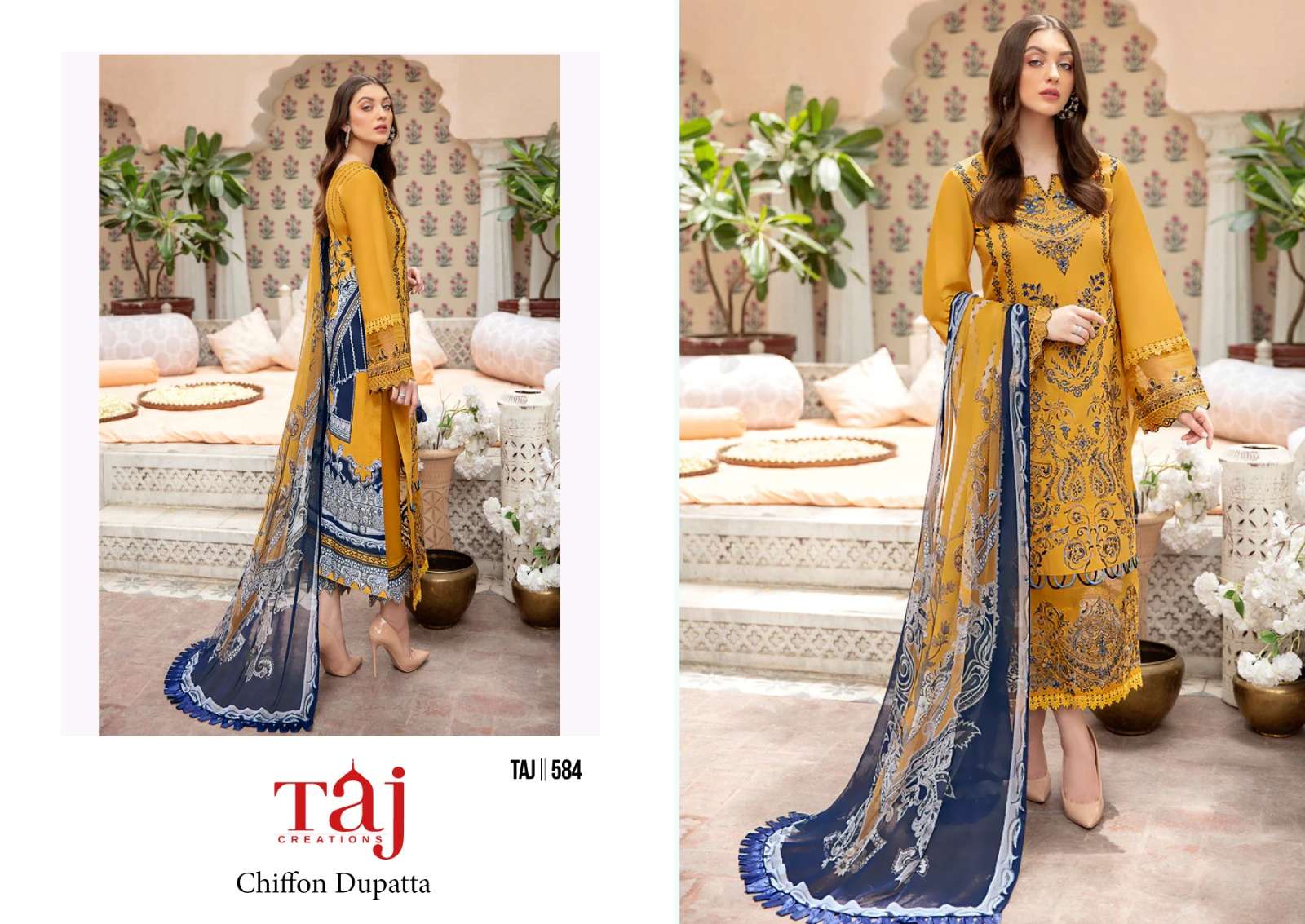 Taj Creations 584 & 585 Pure Cotton wholesale salwar kameez in surat 