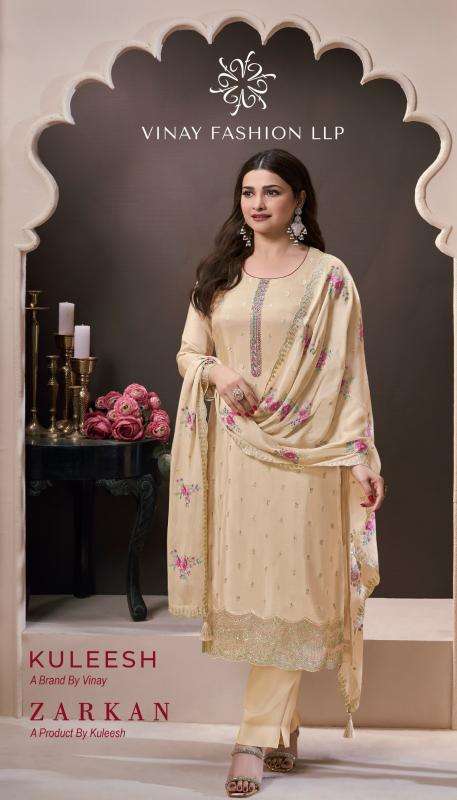 vinay kuleesh zarkan series 73681-73685 moonga silk wholesale salwar kameez in surat 