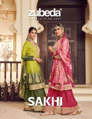 zubeda sakhi series 722-724 chinon si̇lk wholesale salwar kameez in surat 