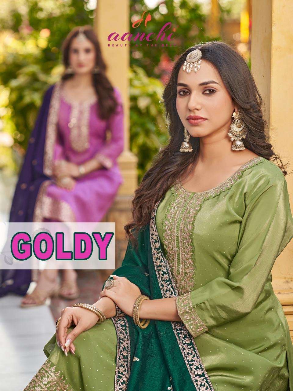 Aanchi goldy roman shimmer wholesale suit