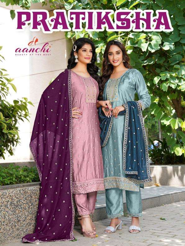 aanchi pratiksha series 86001-86004 vichitra silk wholesale suit 