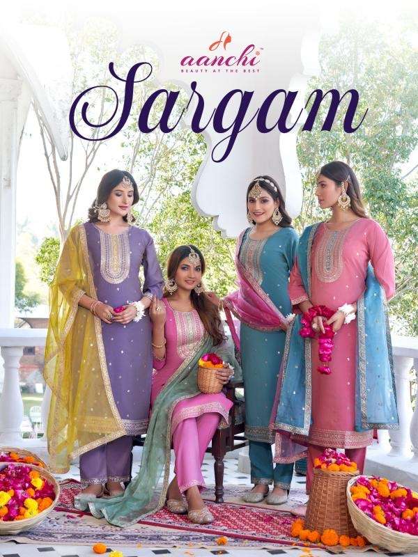 Aanchi sargam series 1001-1005 roman shimmer wholesale suit