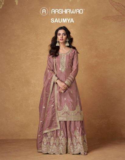 Aashirwad saumya series 10180-10182 organza simmar silk wholesale suit