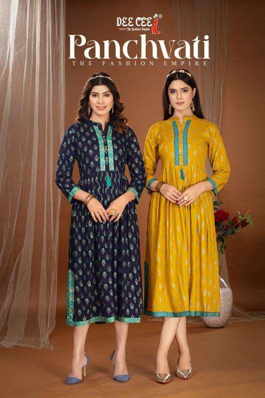 Dee cee panchvati series 101-106 fancy rayon wholesale kurti