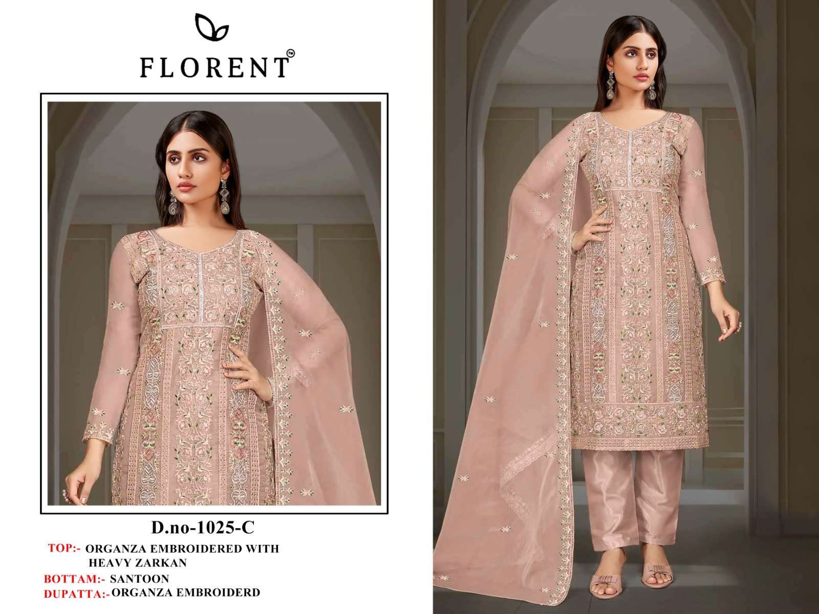 Florent 1025abcd designer heavy dull organza wholesale suit