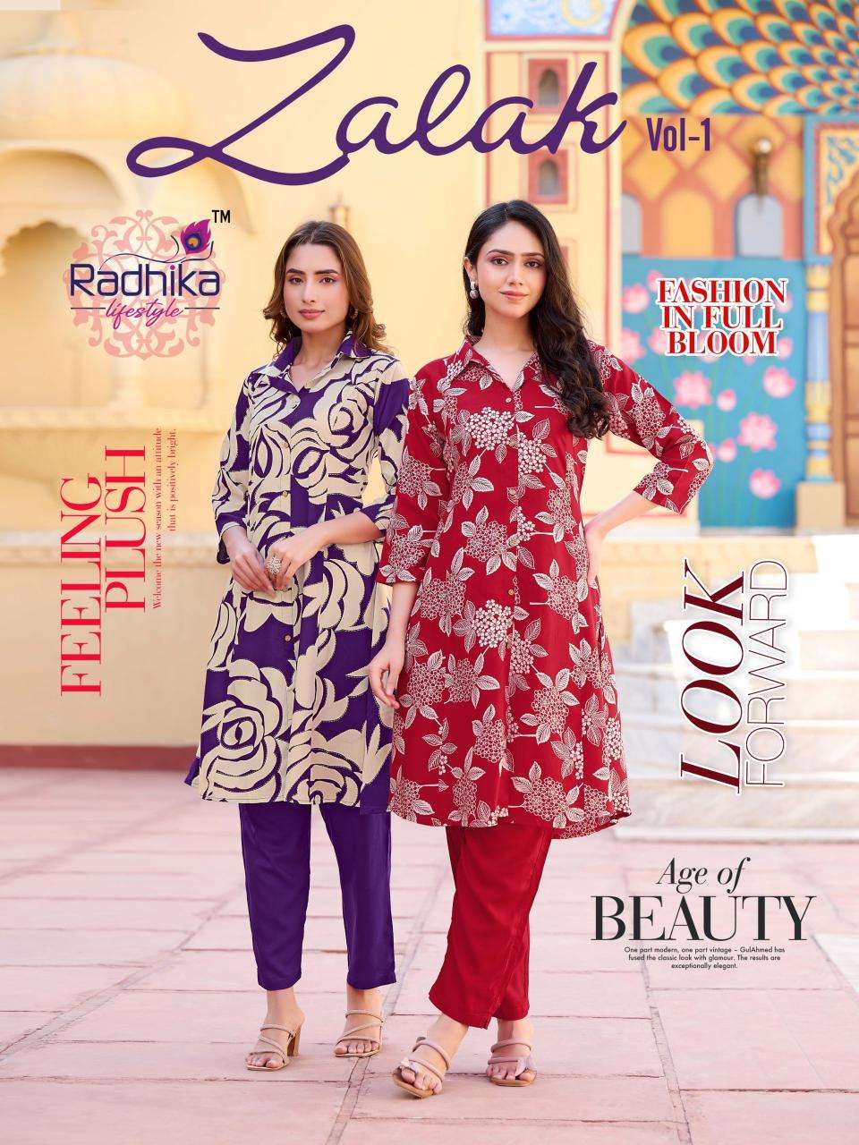 radhika lifestyle zalak vol 1 series 1001-1006 rayon co-ord sets