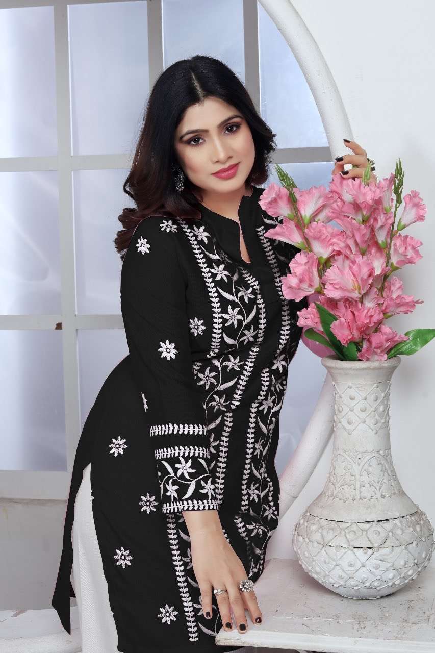 Rasili nx thaniya heavy rayon chikankari work wholesale kurti