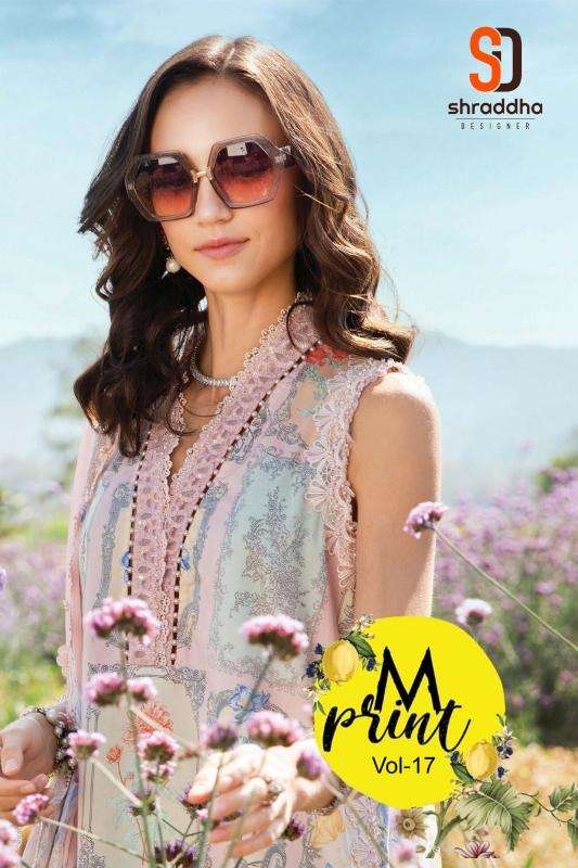 Shraddha designer m.print vol 17 series 17001-17004 lawn cotton wholesale suit