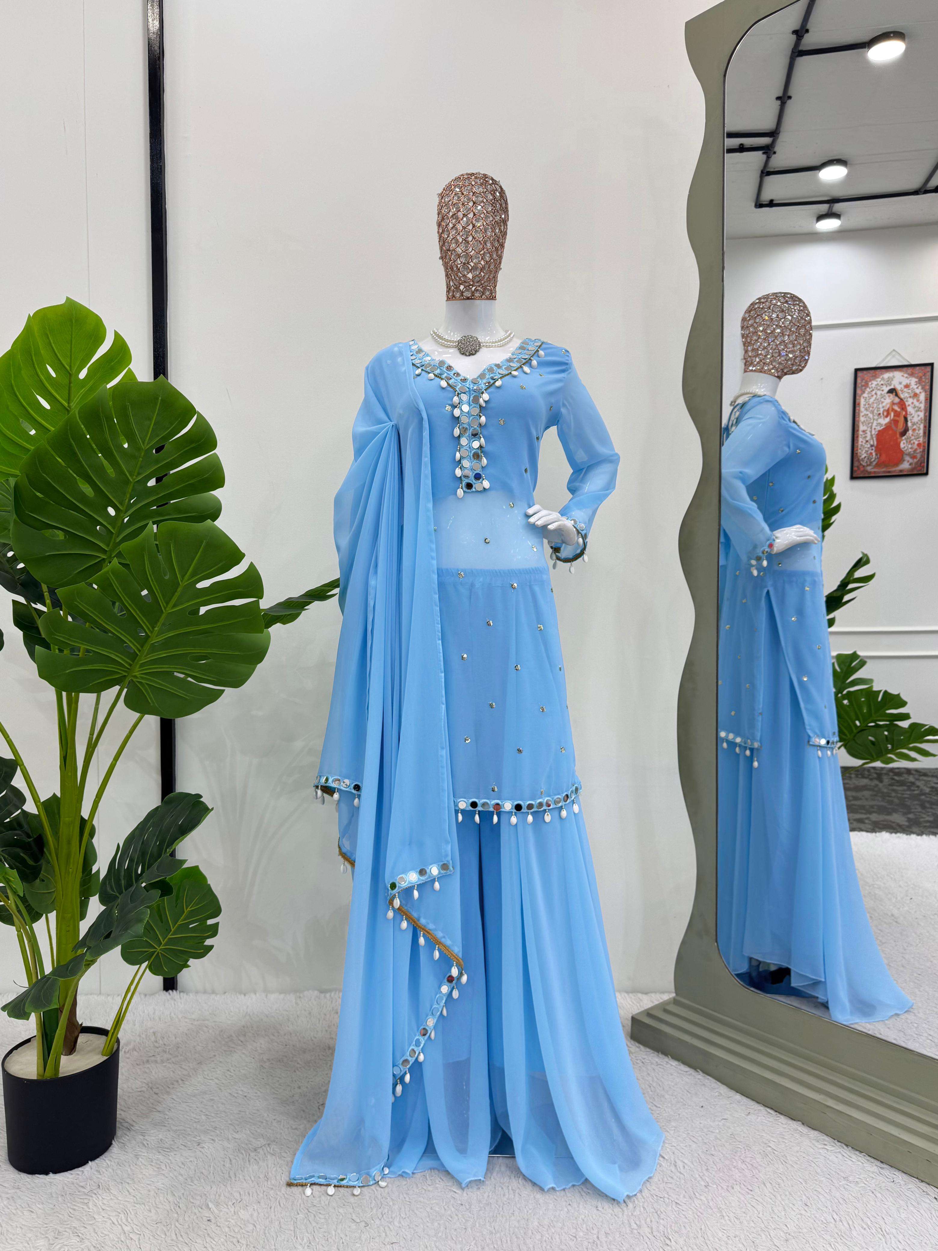 5779 Foux Gorgette Thread with Sequnce wholesale suit 