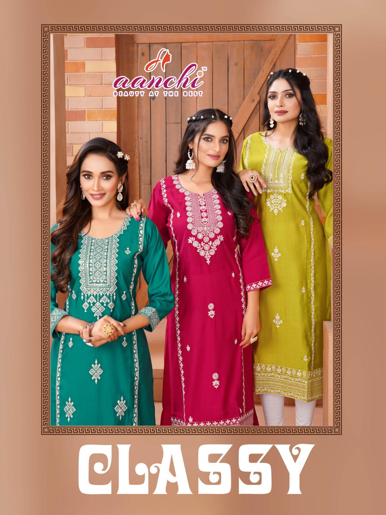 Aanchi classy series 100099-100102 roman silk wholesale kurti