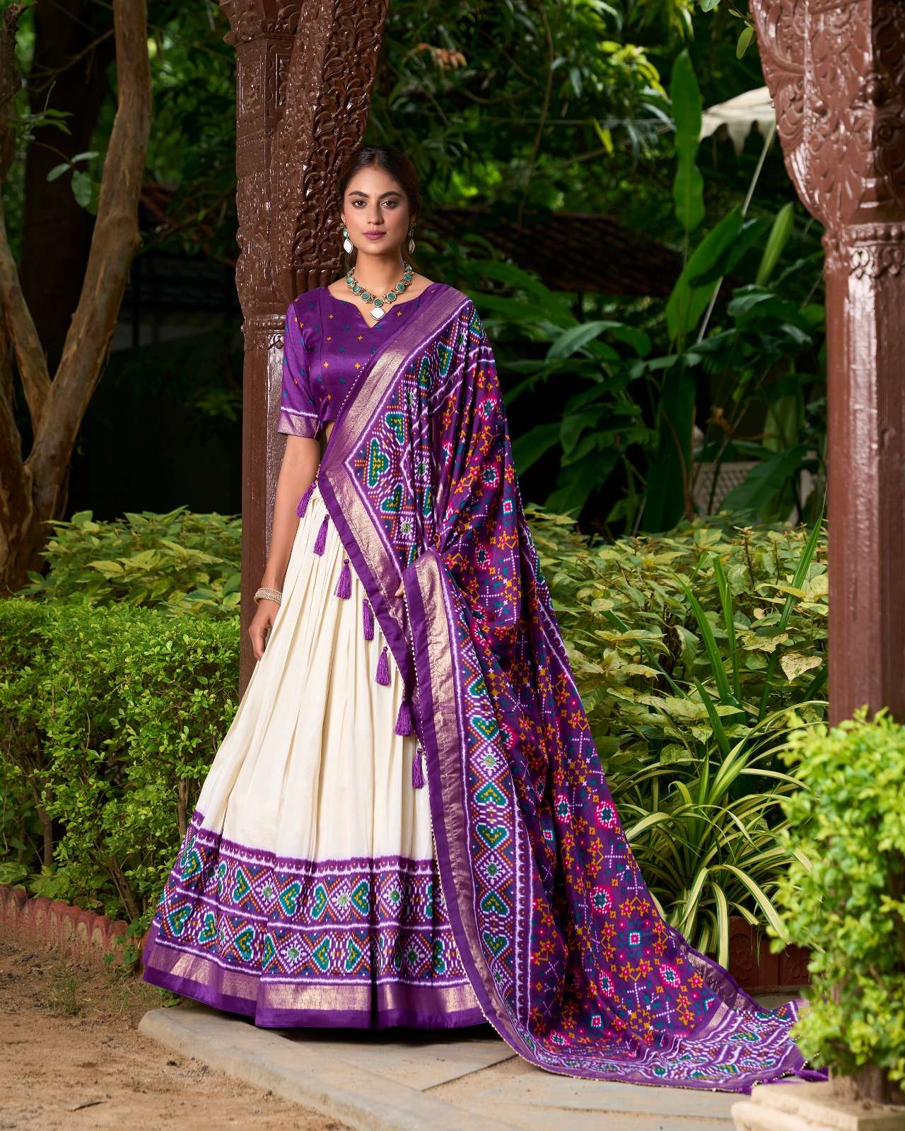 AAROHI Tussar Silk Patola Print Lehenga Work