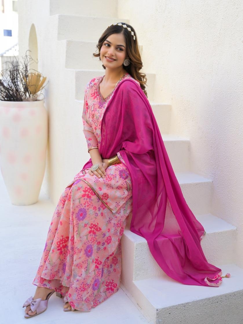 ahana series 46001-46006 georgette gorgeous look readymade plazzo suit online