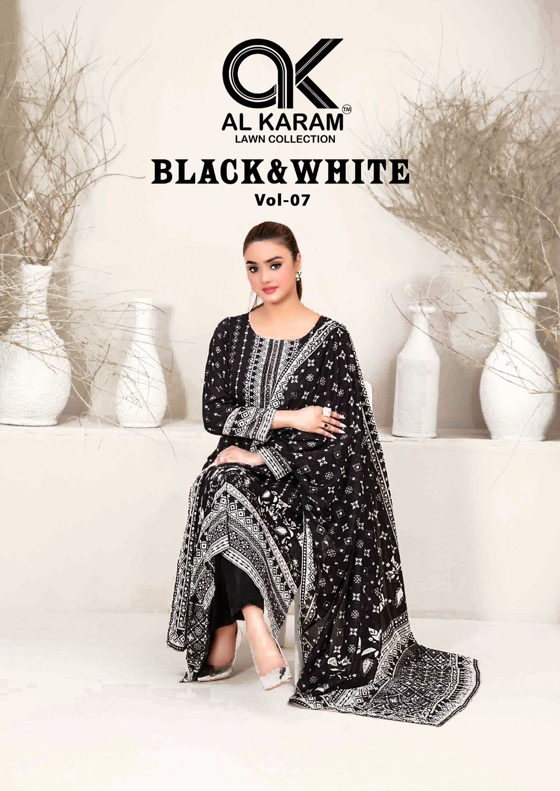 Alkaram Black & White Vol-07 series 7001-7006 Cotton wholesale suit 