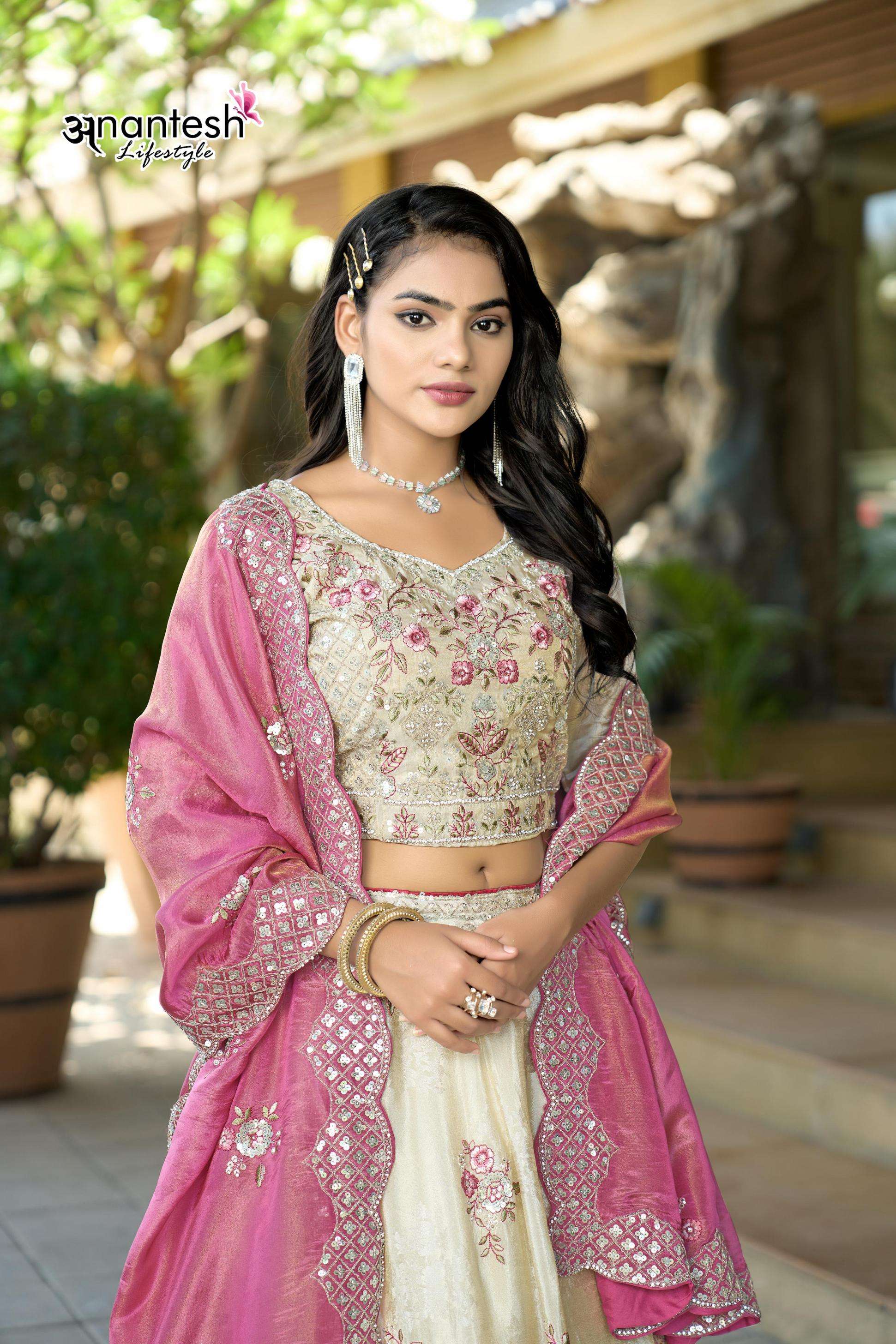 anantesh lifestyle 5045 cosmos jacquard half saree semi stitch chaniya choli online