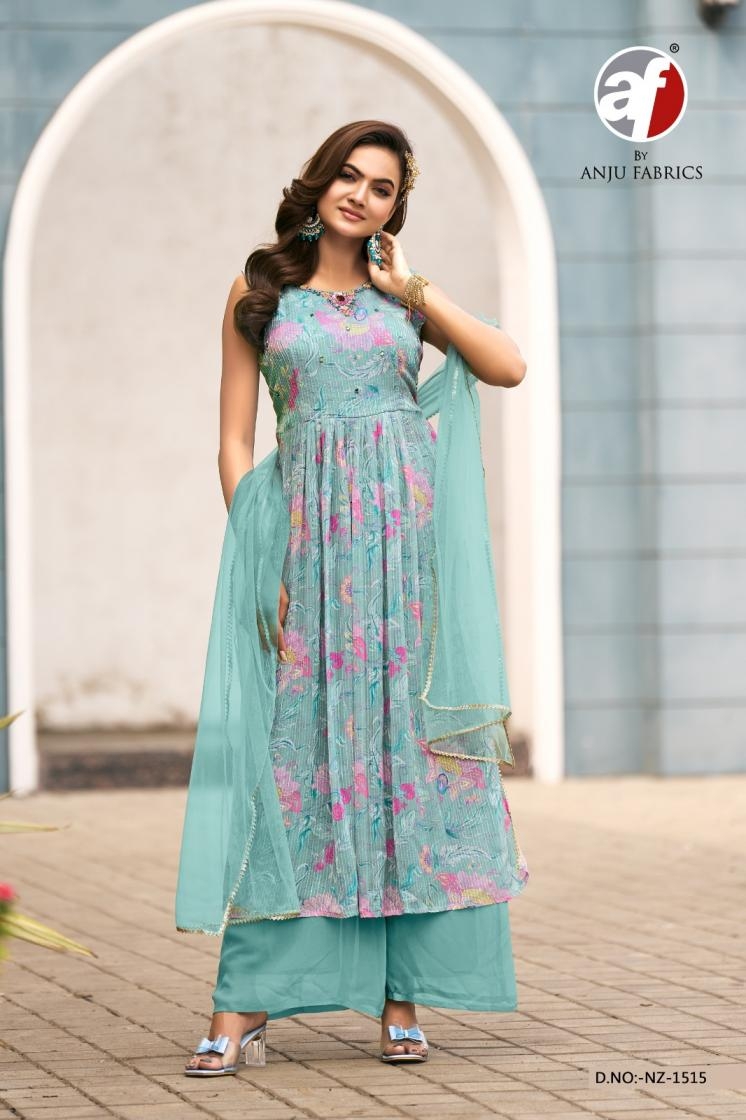 anju fab nz 1515 fully stitch corchet georgette party wear plazzo 3pcs dress