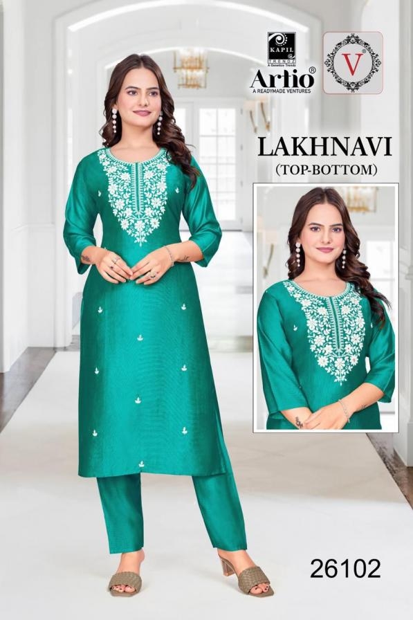 artio lakhnavi series 26101-26108  VERTIGAN WITH EMBROIDERY WORK kurti with bottom