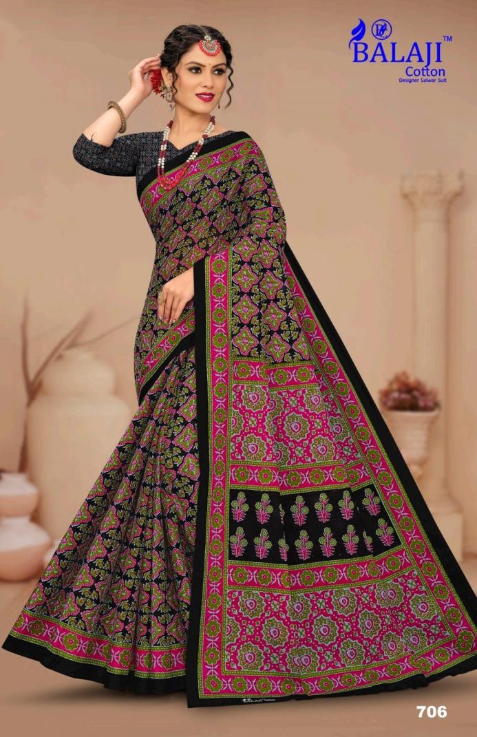 Balaji cotton ajrak masleen vol 7 series 701-710 cotton wholesale saree