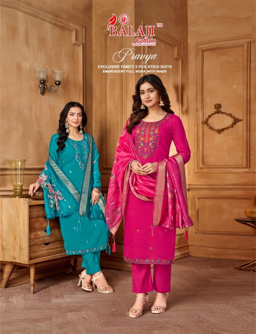 balaji cotton pravya series 1001-1008 VISCOSE ROMAN wholesale suit 