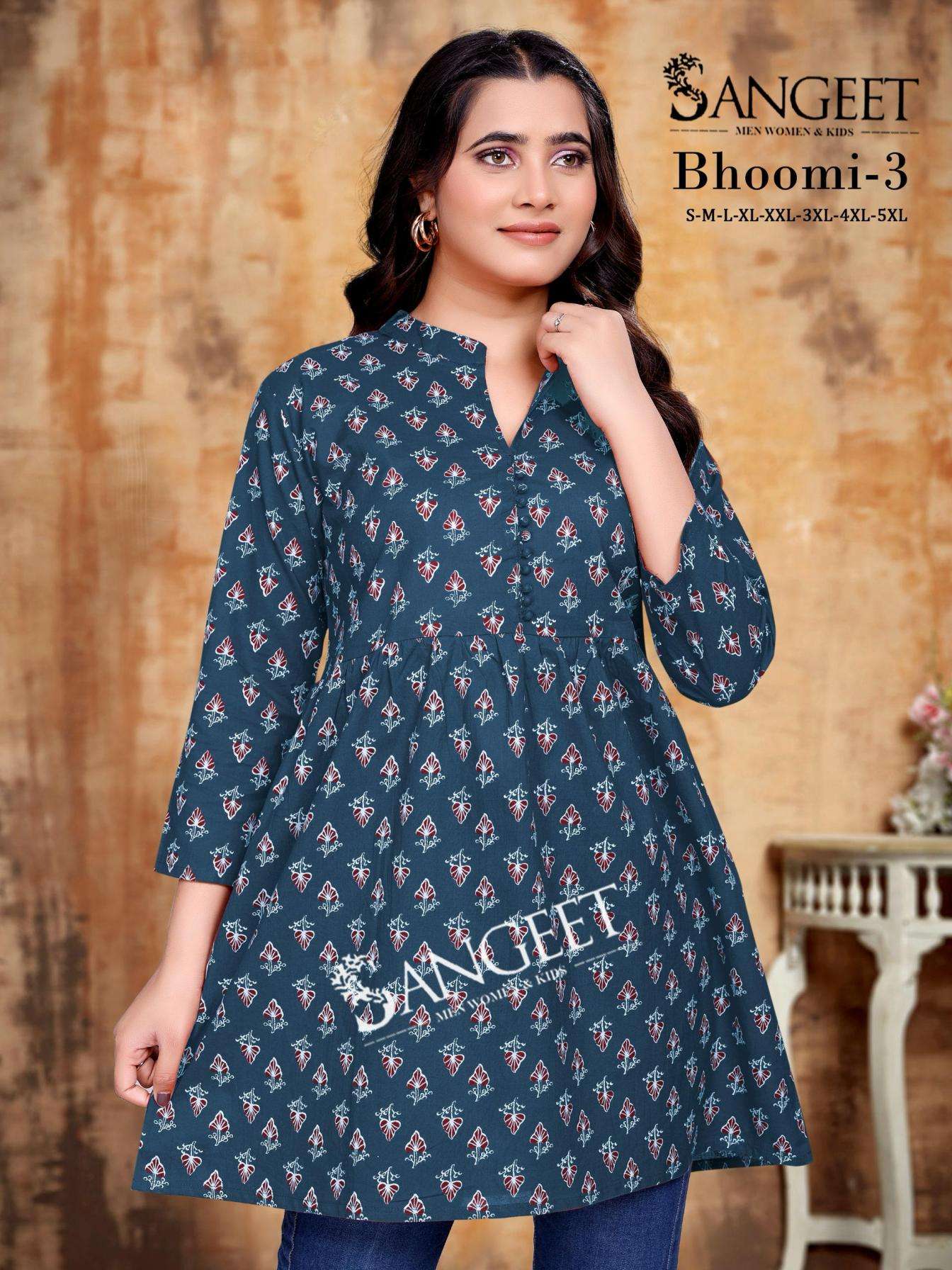 bhoomi-3 series 1001-1004  cotton print wholesale kurti 