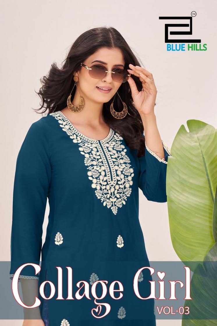 blue hills collage girl vol 3 series 3001-3006 rayon wholesale kurti 