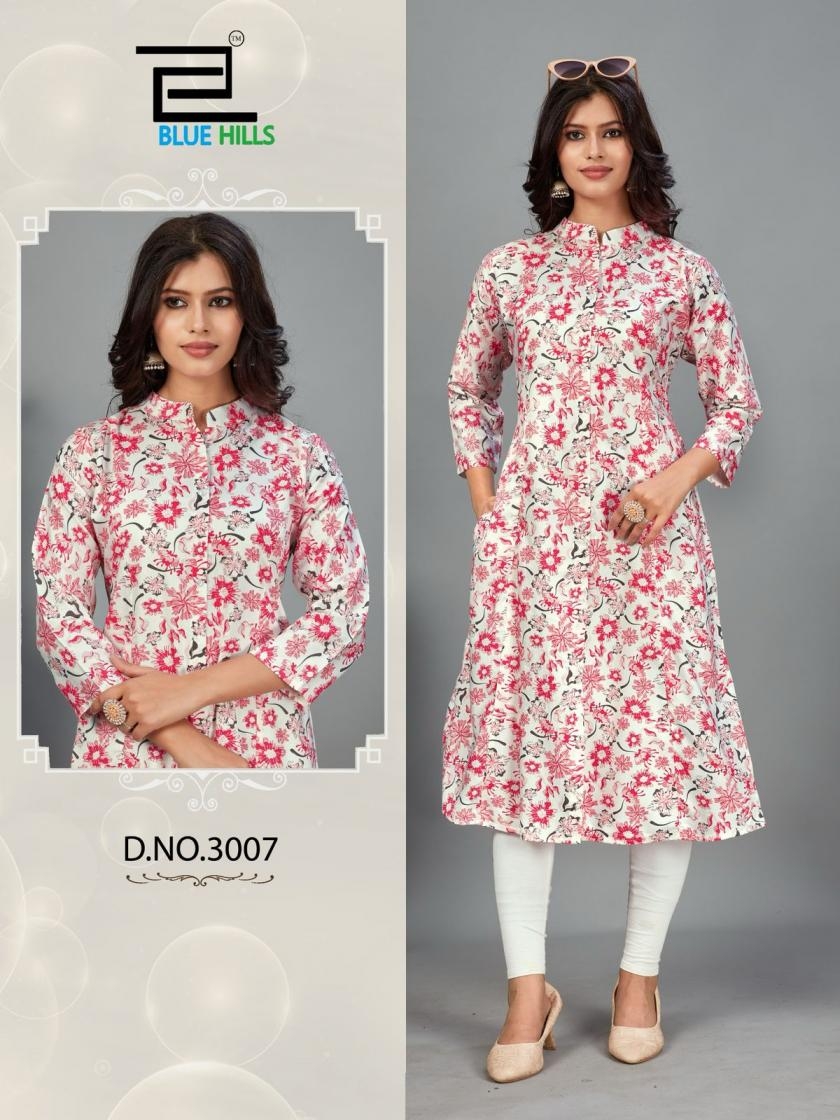 blue hills maher vol 3 series 3001-3007  14 kg Rayon print  wholesale kurti 