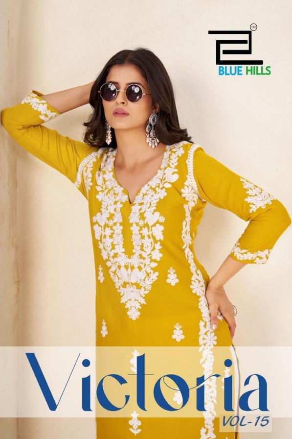 blue hills victoria vol 15 series 1501-1504 rayon kurti with bottom