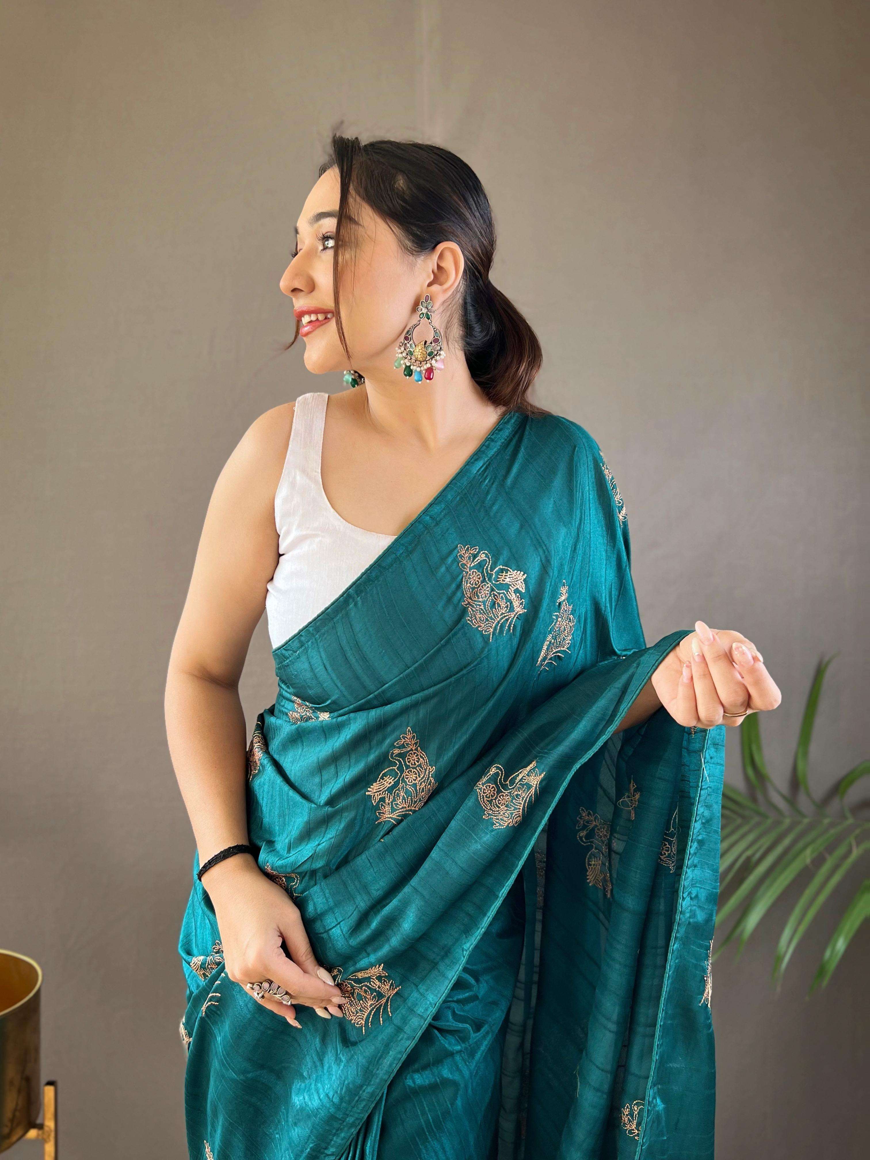 BT-53 Amaya silk with zari based embroidery and piping wholesale saree