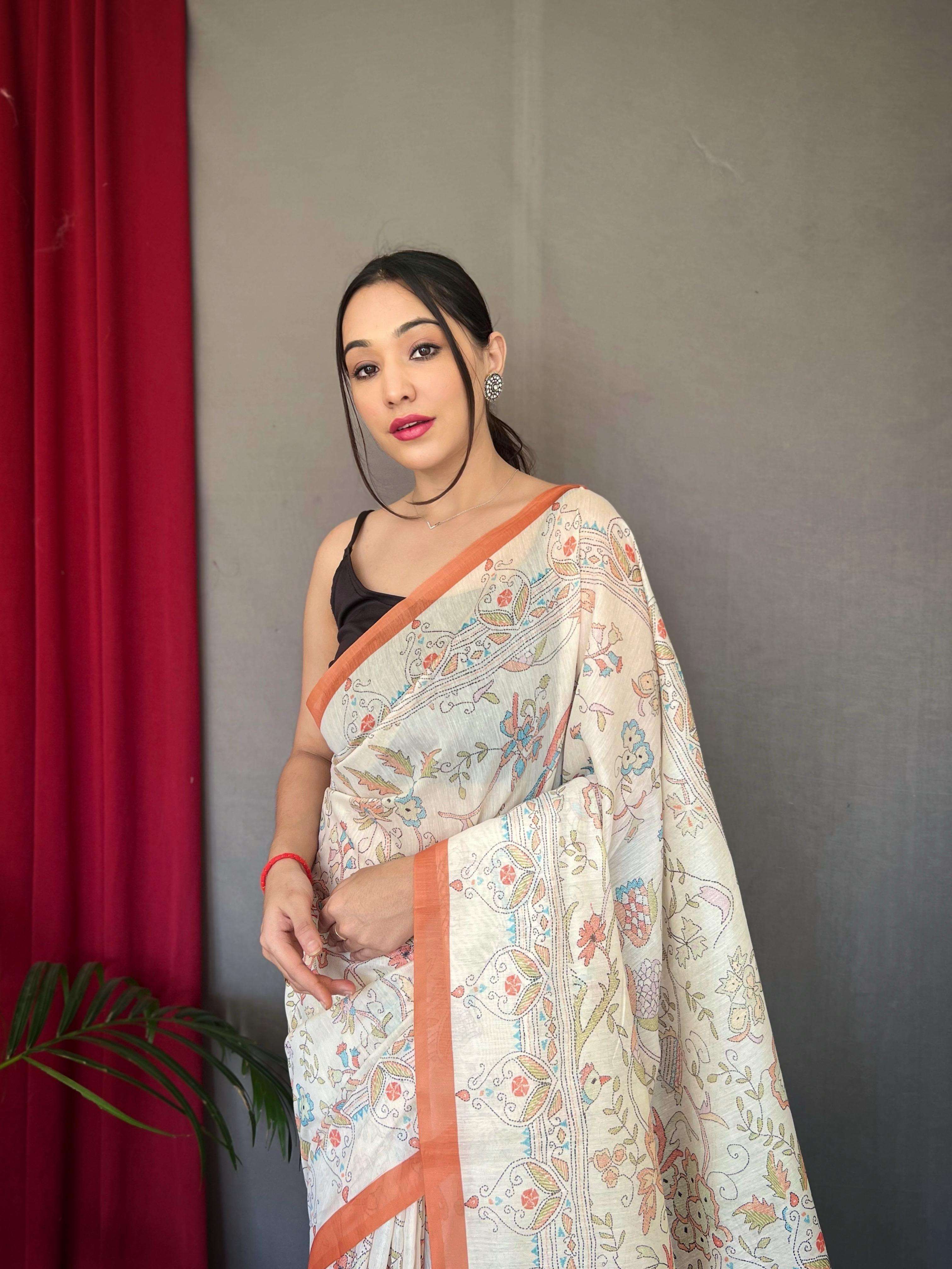 BT-53 Cotton Katha Pure malai cotton saree